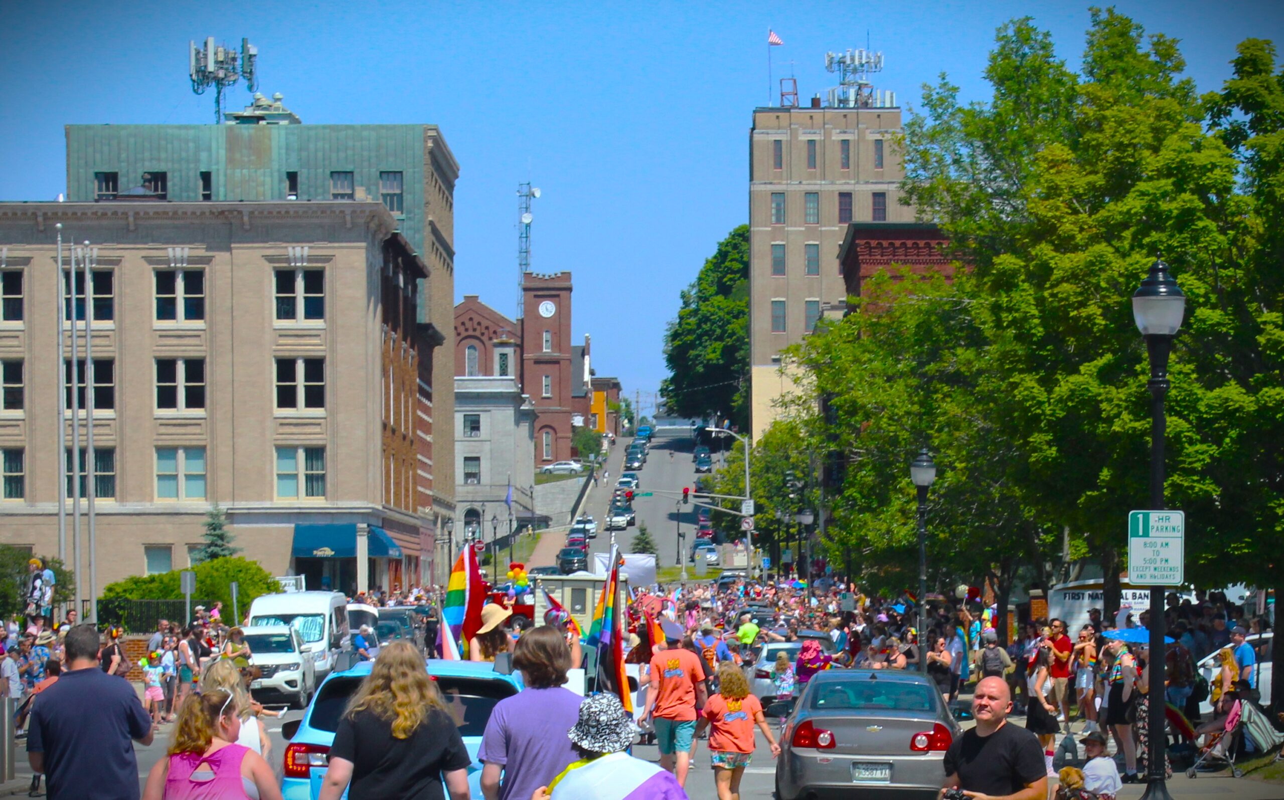 People lined up to watch the 2022 Bangor Pride Parade