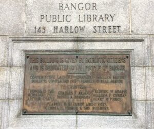 Plaque in front of the Bangor Public Library